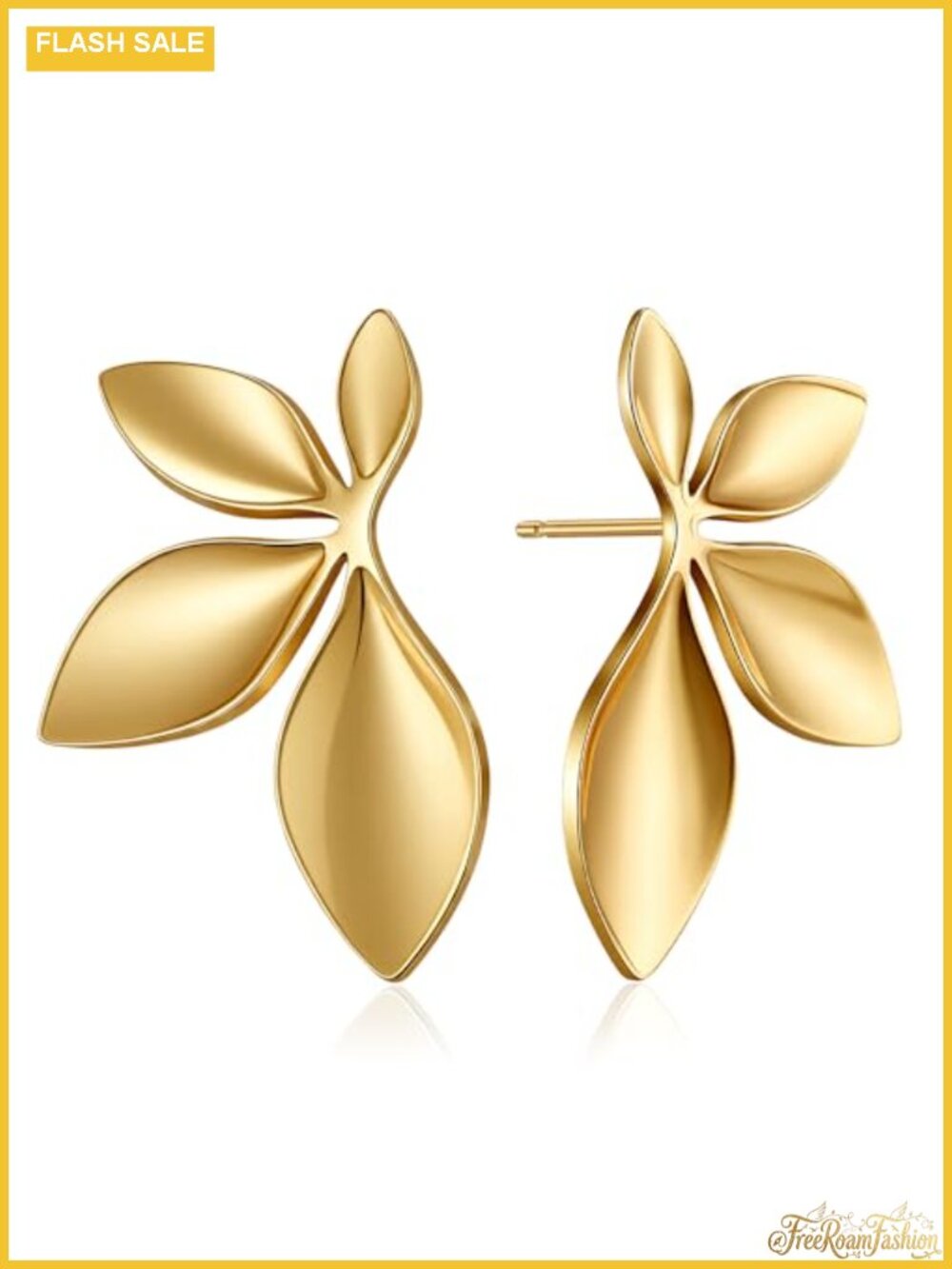 Gold Plated Leaf Drop Stud Earrings Hypoallergenic Dangle